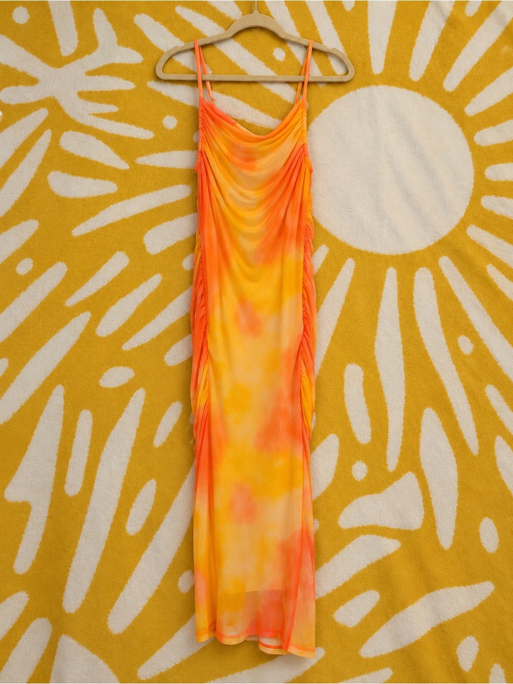Fashion Nova Yellow Orange Tie-Dye Cowl Neck Maxi Dress